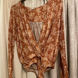 Free People Long Sleeve Floral Bodysuit Size Large